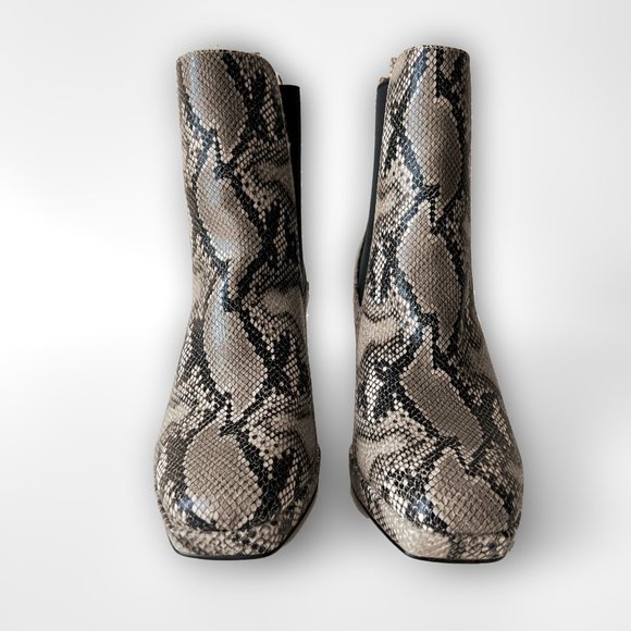 NEW! French Connection Vegan Leather Penny Chelsea Block Heel Boots Snake - Picture 7 of 16